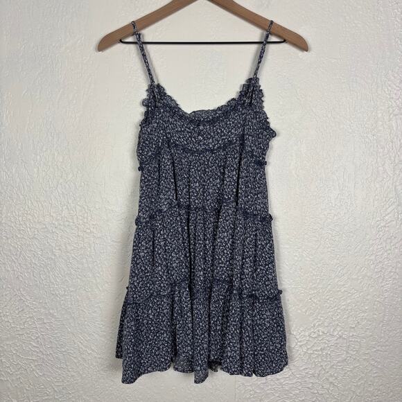 Lulus Sitting in the Sun Navy Blue Floral Ruffled Babydoll Dress Size Small - Picture 3 of 5
